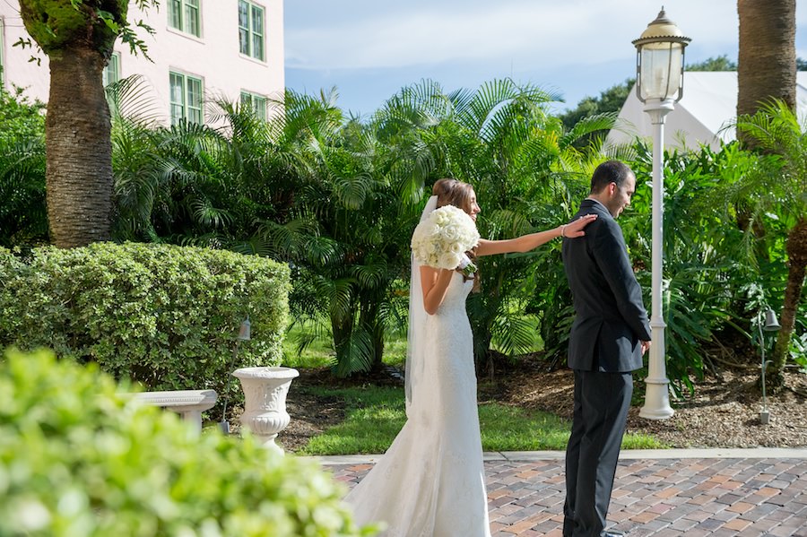 Bride and Groom Outdoor St. Pete Wedding First Look Portrait | St. Petersburg Wedding Photographer Andi Diamond Photography