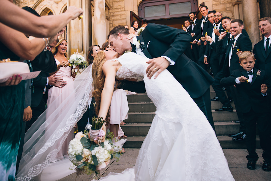 Outdoor Florida Bride and Groom Wedding Ceremony Recessional Kiss Portrait | Tampa Bay Wedding Photographer Brandi Image Photography