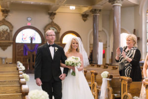 Bride and Dad Walking Down the Aisle at Tampa, Catholic Wedding Ceremony