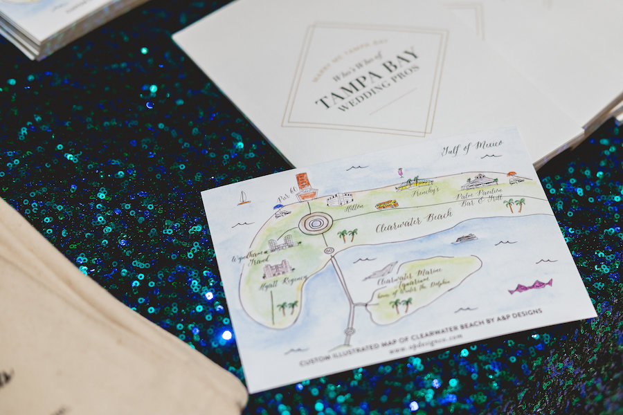 Handdrawn Illustrated Clearwater Beach Map | Wedding Stationery by Tampa Bay Wedding Invitation Shop A&P Design Co