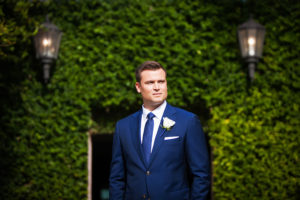 Groom in Blue Suit and Tie Wedding Day Portrait by St. Petersburg Wedding Photographer Limelight Photography