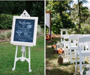 Wedding Ceremony Unplugged Sign and Red. Coral and Peach Floral Wedding Aisle Decor
