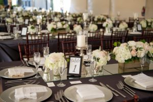 Outdoor, Tampa Hotel Wedding Reception Decor with Brown Chiavari Chairs, Grey Linens. and Ivory and Pink Floral Centerpieces | Tampa Chairs a Chair Affair, Tampa Rentals Coast to Coast Event Rentals, Tampa Linens Connie Duglin Linens