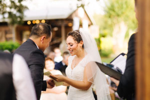 Bride and Groom Exchanging Vows | Outdoor Rustic Wedding Ceremony Tampa Bay Barn Venue Cross Creek Ranch