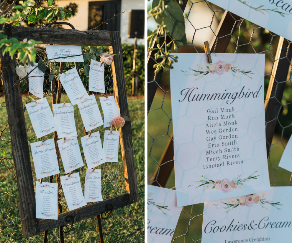 Wooden Wedding Seating Chart on Chicken Wire with Floral Accents | Elegant Rustic Wedding Inspiration
