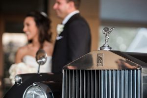 Bride and Groom Wedding Portrait with Vintage Rolls Royce Car