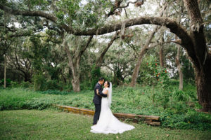 Outdoor, Bride and Groom Rustic Garden Wedding Portrait | Tampa Bay Wedding Venue Cross Creek Ranch
