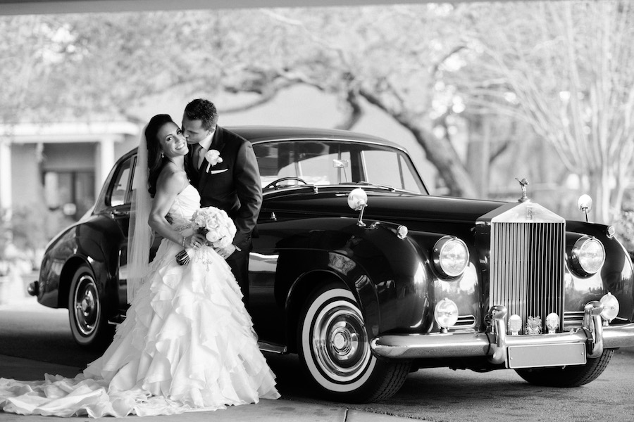Bride and Groom Wedding Portrait with Vintage Rolls Royce Car | Tampa Wedding Planner Blush by Brandee Gaar