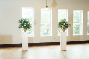 Ivory Floral with Greenery in Gold Brass Vase Wedding Ceremony Arrangements