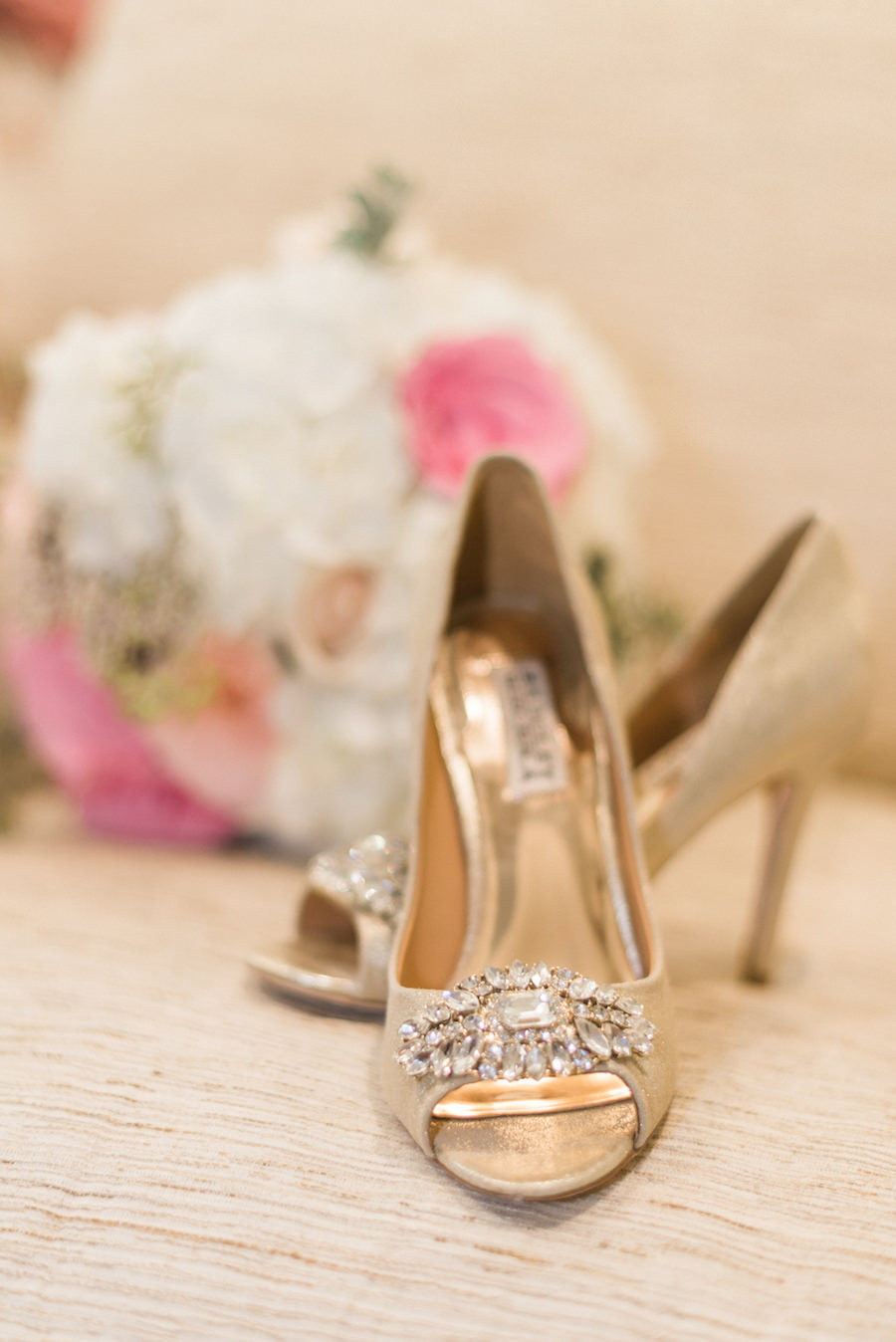 Champagne, Gold Badgley Mischka Wedding Heels with Crystal, Rhinestone Embellishment