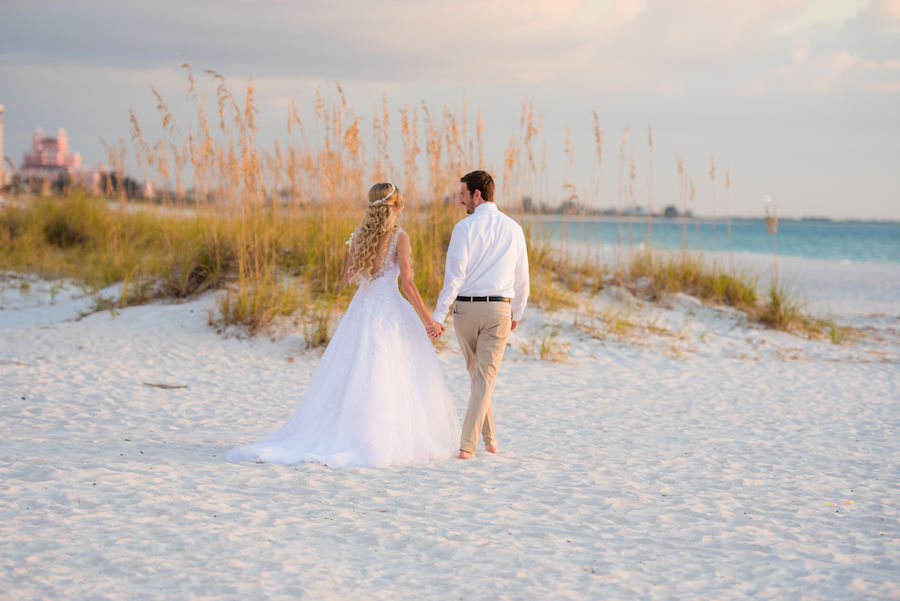 Bride and Groom Beach Wedding Portrait Holding Hands | St. Pete Beach Florida Wedding Portrait | Tampa Wedding Photographer Kera Photography