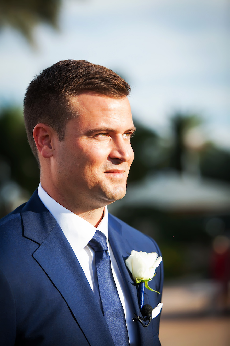 Groom in Navy Blue Suit Outdoor Wedding Day Portrait | St. Pete Wedding Photographer Limelight Photography