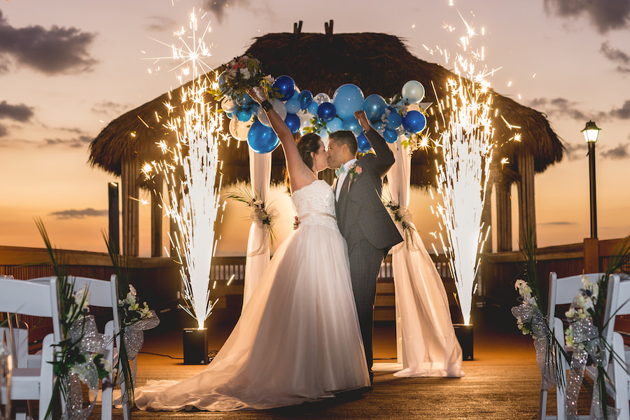 Bride and Groom Sparkler Wedding Exit Decor | Nature Coast Entertainment Services | Tampa Bay Wedding Venue Bay Harbor Hotel Tampa