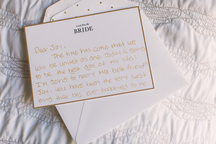 Note from Bride to Groom on Wedding Day
