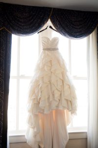 Strapless Sweetheart Ivory Mikaella Ballgown Wedding Dress with Rhinestone Belt and Ruffles