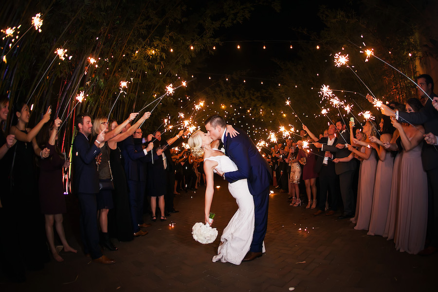 Bride and Groom Wedding Reception Exit with Sparklers at Downtown St. Pete Wedding Venue NOVA 535 | St. Petersburg Wedding Photographer Limelight Photography