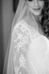 Bridal Wedding Dress Detail | Ivory, Lace Long Sleeve Wedding Dress and Chapel Veil