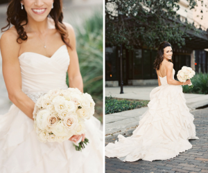 Bridal Wedding Portrait in Ivory, Sweetheart Strapless Mikaella Bridal Ballgown with Ivory and Blush Rose and Ranunculus Wedding Bouquet | Downtown | Tampa Wedding Planner Blush by Brandee Gaar