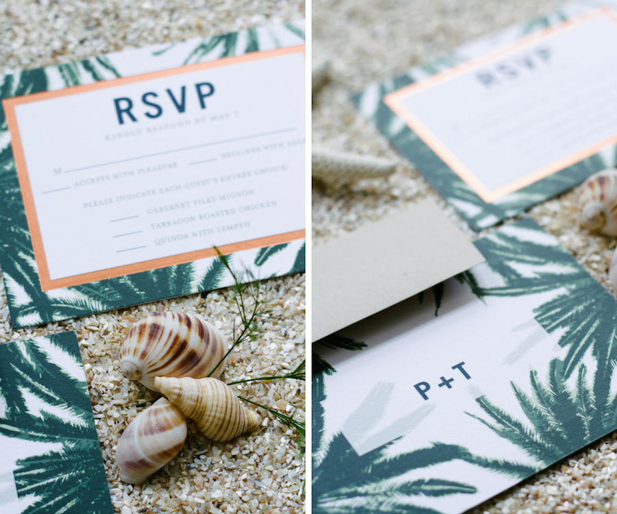 Green Palm Beach Destination Tropical Wedding Invitation & Stationery Inspiration & Trends | Free Sample Kit and Discount Coupon Code to Wedding Paper Divas