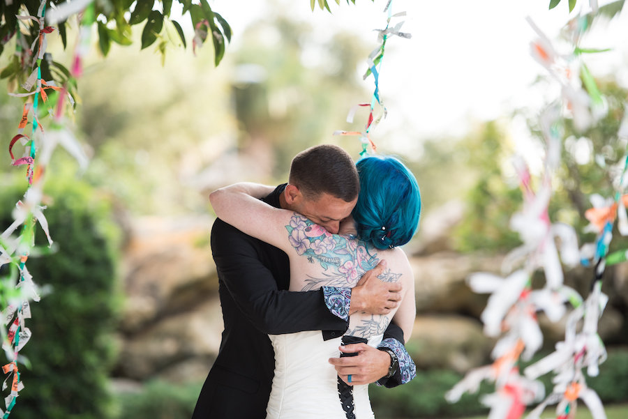 Alice in Wonderland Themed Whimsical Fairytale Wedding | Rocker Alternative Bride with Blue Hair and Tattoos