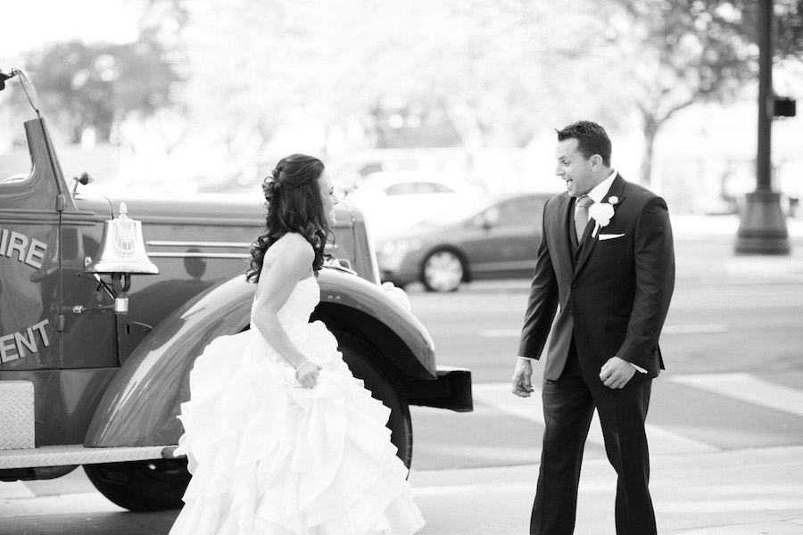 Downtown Tampa Bride and Groom First Look Wedding Portrait | Tampa Wedding Planner Blush by Brandee Gaar