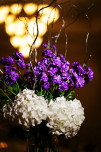Ivory and Purple Floral Table Centerpieces at St Pete Wedding
