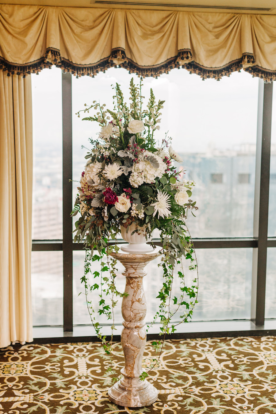White, Burgundy and Greenery Wedding Ceremony Flowers | Wedding Ceremony Decor and Inspiration