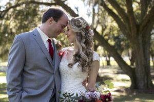 Bride and Groom First Look Wedding Portrait at Rustic Outdoor Tampa Bay Wedding Venue The Lange Farm