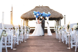 Outdoor Tampa Bay Wedding Ceremony with Blue and White Arch Decor | Tampa Bay Wedding Venue Bay Harbor Hotel