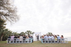 Outdoor, Sarasota Waterfront Lawn Wedding Ceremony at Private Mansion Powel Crosley Estate with Draped Altar | Sarasota Wedding Photographer Marc Edwards Photographs | Wedding Planner UNIQUE Weddings and Events