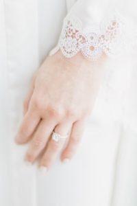 Bride Engagement Ring with Long Sleeve Lace Wedding Dress