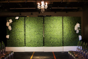 Modern Wedding Reception Inspiration & Ideas| Greenery Wall with Ghost Chairs and Hanging Chandeliers | Rentals A Chair Affair | Lighting Nature Coast Entertainment Services | Downtown Tampa Wedding Venue Glazer's Children Museum | Wedding Planner Glitz Events