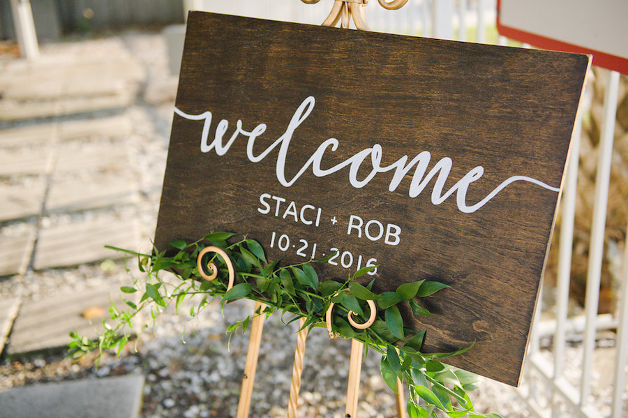 Wedding Wooden Welcome Sign with White Calligraphy | Outdoor Wedding Decor Signage Ideas