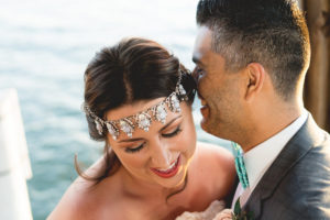 Tampa Bay Waterfront Bride and Groom Wedding Portrait | Tampa Bay Wedding Photographer Grind and Press Photography