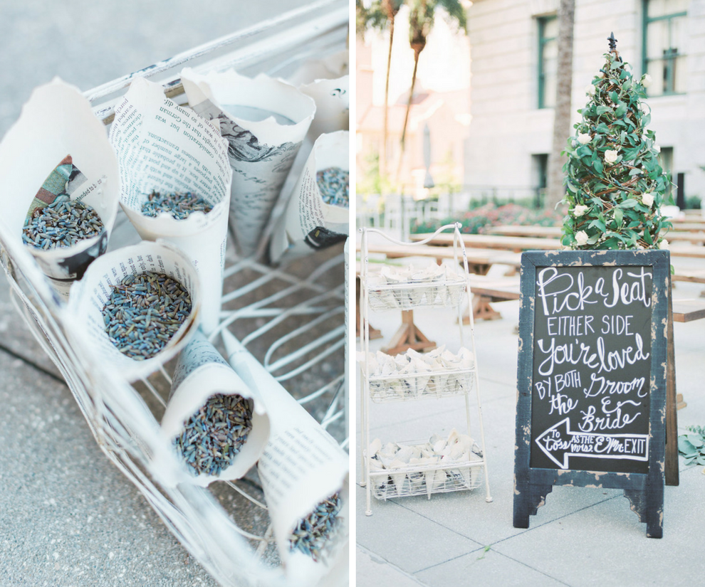 Downtown Tampa Rustic Outdoor Wedding Ceremony Chalkboard Welcome Sign | Tampa Wedding Planner Inspire Weddings and Events