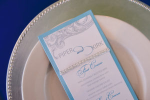 Silver and Blue Wedding Dinner Menu
