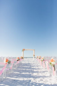 Florida Beach wedding ceremony decor | Blush, ivory and peach ceremony wedding flowers | Tampa Bay Beachfront Hotel Wedding Venue Hilton Clearwater Beach