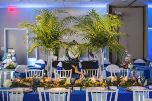 Wedding Reception Table Setting with Green Plant and Coral | Tampa Bay Wedding Venue Bay Harbor Hotel
