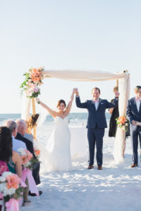 Bride and Groom Ceremony Celebration | Ivory and blush Beach chic wedding Ceremony Decor | Tampa Bay Beachfront Hotel Wedding Venue Hilton Clearwater Beach