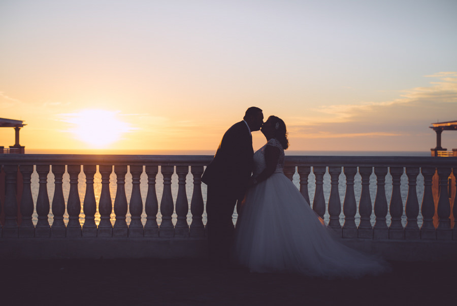 Outdoor, Clearwater Beach Bride and Groom Wedding Portrait at Sunset | Clearwater Wedding Venue Hyatt Regency Clearwater Beach