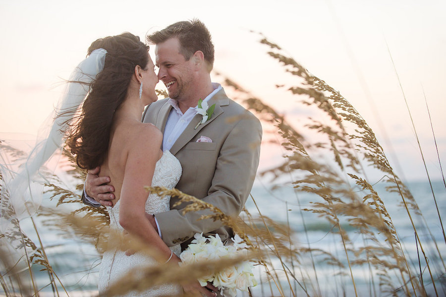 Waterfront Clearwater Beach Bride and Groom Beach Sunset Wedding Portrait | Wedding Photographer Marc Edwards Photographs