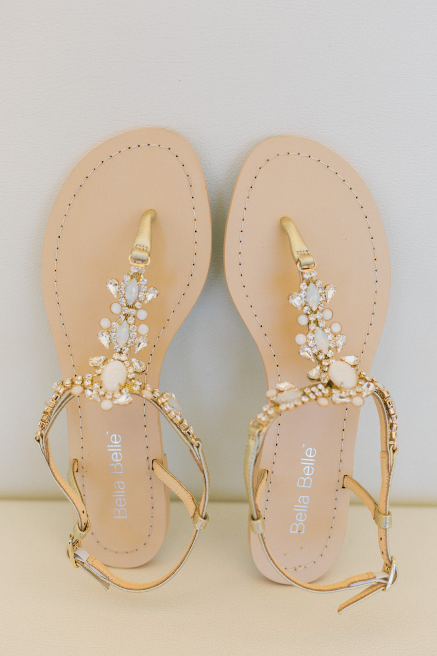 Bridal gold and champagne wedding shoes | Crystal and rhinestone wedding shoes | Flat bridal shoes | Bella Belle