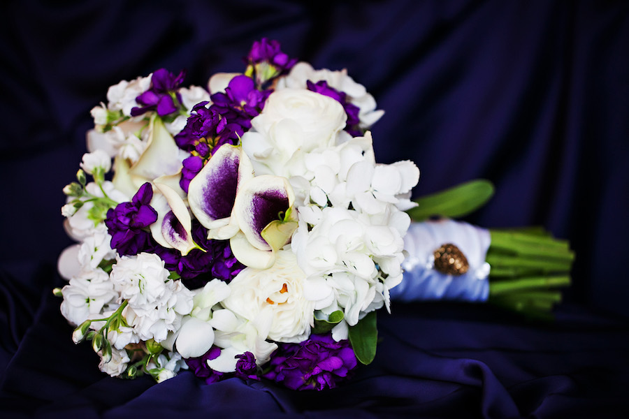 Ivory and Purple Bridal Bouquet of Flowers