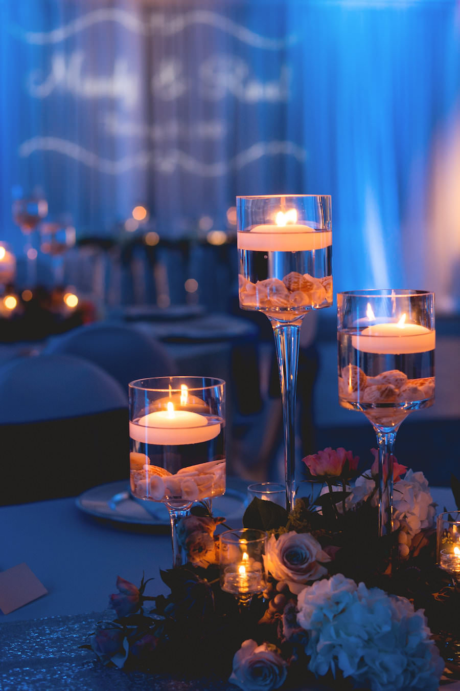 Wedding Reception Table Setting with Floating Candle and Floral Centerpiece | Tampa Bay Wedding Venue Bay Harbor Hotel