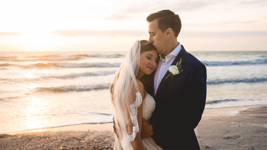 Outdoor, Florida Beach Waterfront Bride and Groom Wedding Portrait | St. Petersburg Wedding Photographer Grind and Press Photography