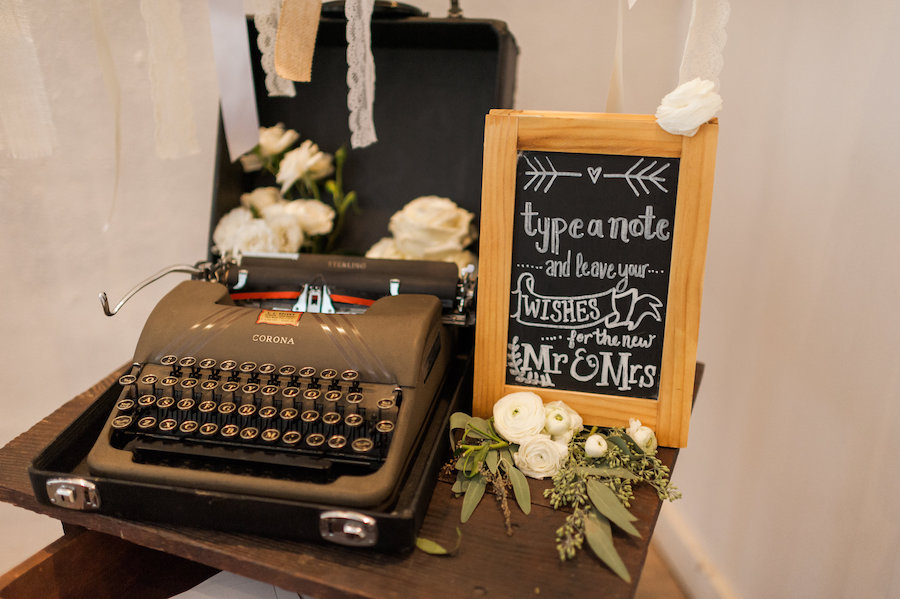 Old Fashioned Typewriter Note for Bride and Groom | Rustic Wedding Day Guest Book Ideas | Tampa Wedding Planner Inspire Weddings and Events