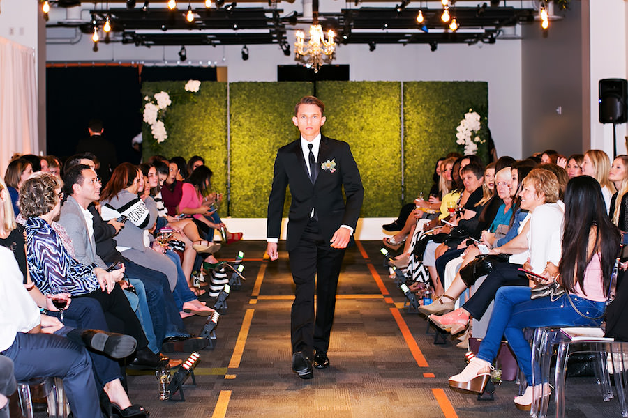 Marry Me Tampa Bay Wedding Week Bridal Fashion Runway Show | Black Groomsmen Tuxedo Suit | Tampa Bay Wedding Photographer Limelight Photography | Wedding Planner Glitz Events