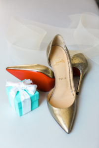Antique Gold Wedding Day Shoes | Gold Louboutins with Tiffany and Co. Wedding Day Present