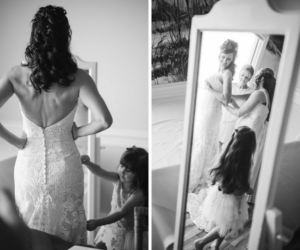 Bride Getting Ready Putting on Wedding Dress Bridal Portrait | Clearwater Beach Wedding Photographer Marc Edwards Photographs