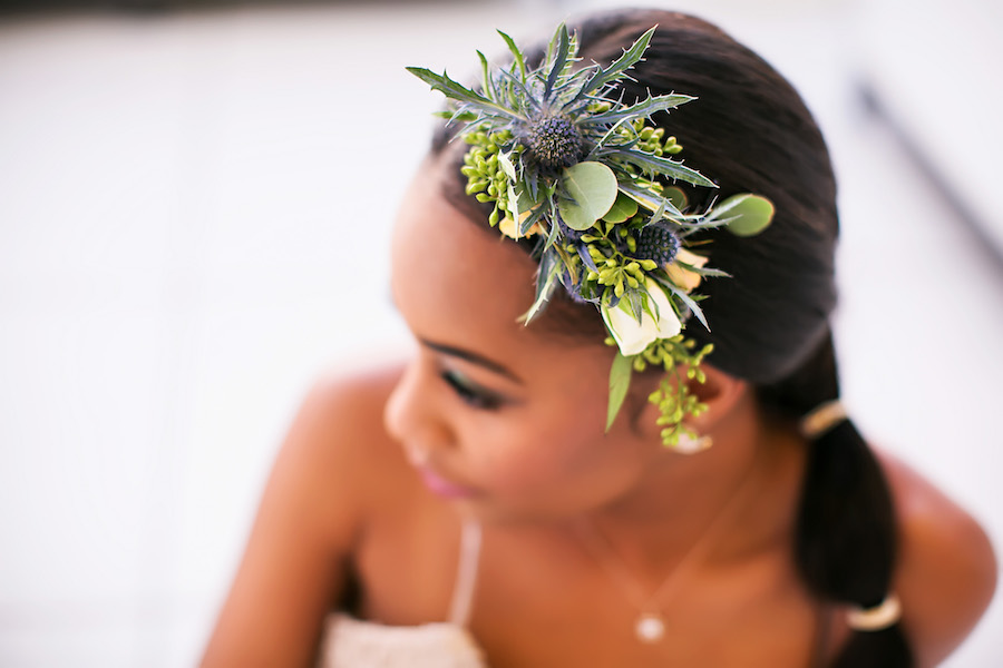 Unique Greenery Succulent Bridal Hairpiece Accessory | Tampa Bay Wedding Photographer Limelight Photography | Hair and Makeup Artist Michele Renee the Studio